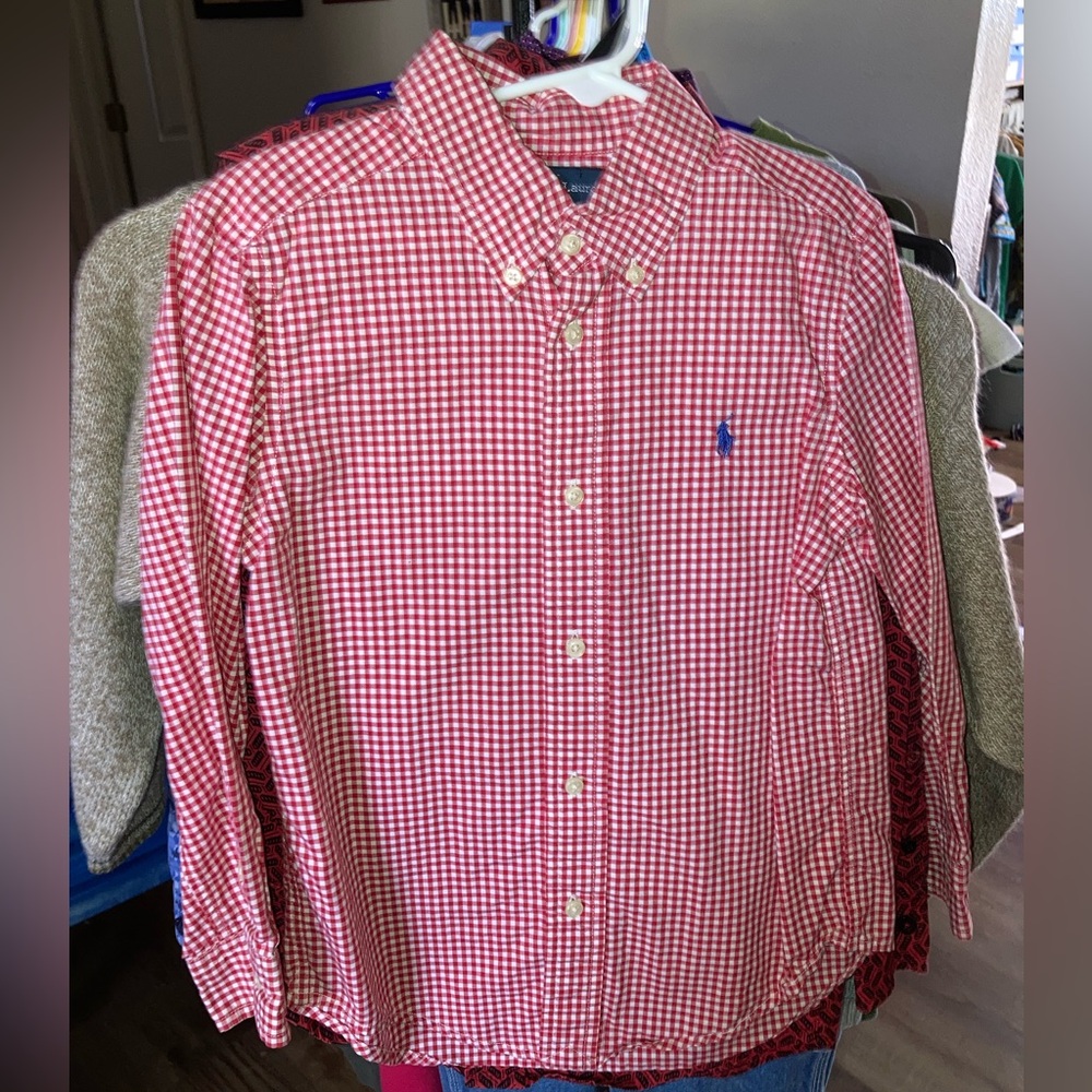 Boys Ralph Lauren Red/White Checkered Button Down Shirt, Size 5